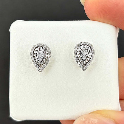 0.22CTW Natural Diamond Sterling Silver Pear Stud Screw Back Earrings 9.5mm