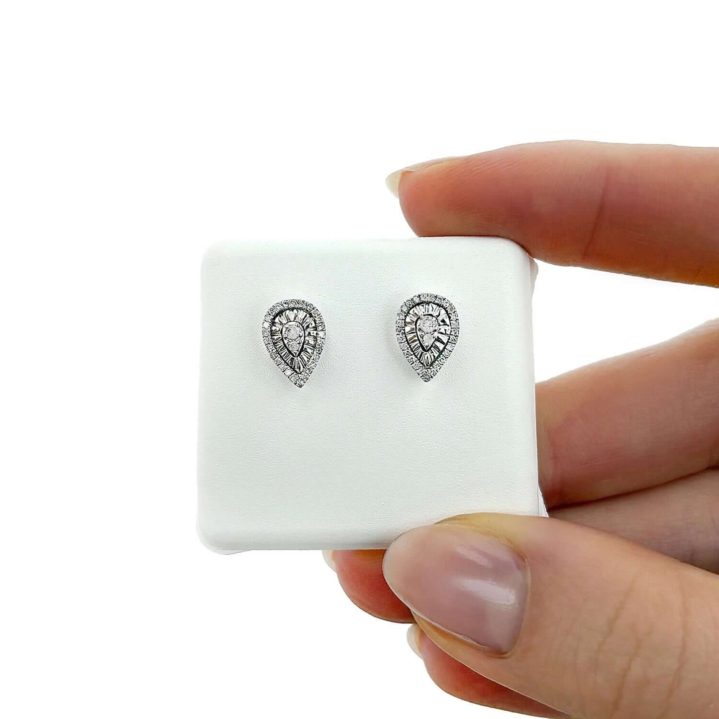 0.22CTW Natural Diamond Sterling Silver Pear Stud Screw Back Earrings 9.5mm