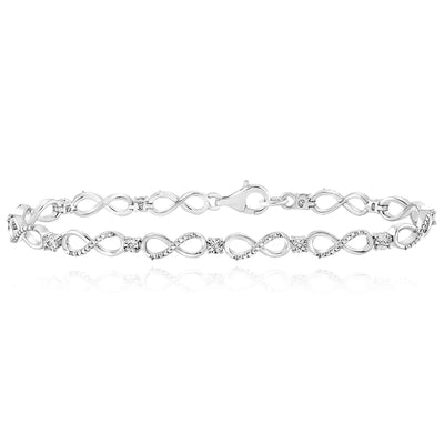 0.03CTW Natural Diamond Sterling Silver Infinity Bracelet (Solid Links) 7" 5mm - WJD Exclusives