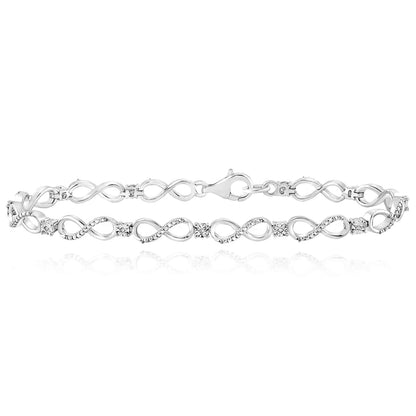 0.03CTW Natural Diamond Infinity Bracelet 7" 5mm - Sterling Silver