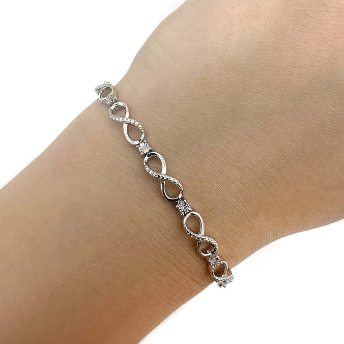 0.03CTW Natural Diamond Sterling Silver Infinity Bracelet (Solid Links) 7" 5mm - WJD Exclusives