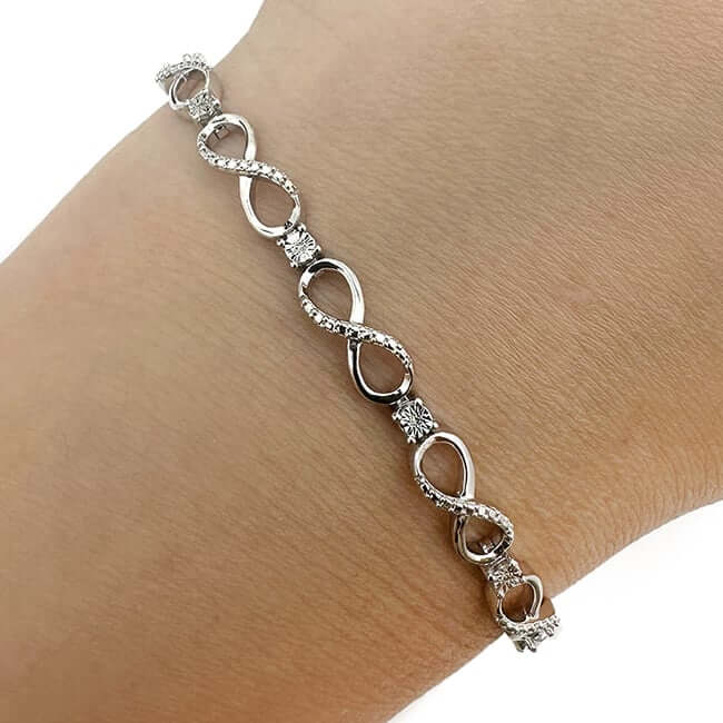 0.03CTW Natural Diamond Sterling Silver Infinity Bracelet (Solid Links) 7" 5mm - WJD Exclusives