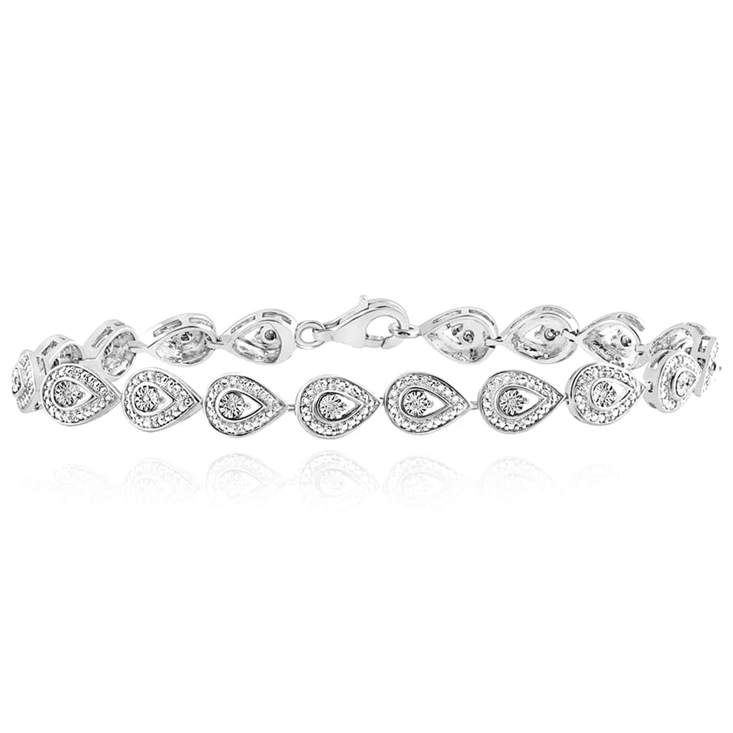 0.10CTW Real Diamond 8mm Sterling Silver Illusion Prong Tennis Bracelet 7"