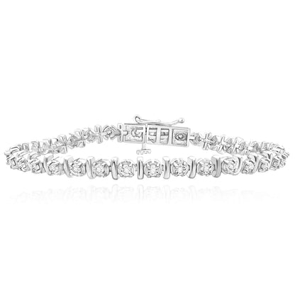 0.26CTW Real Diamond 6mm Sterling Silver Bar-Link Tennis Bracelet 8"