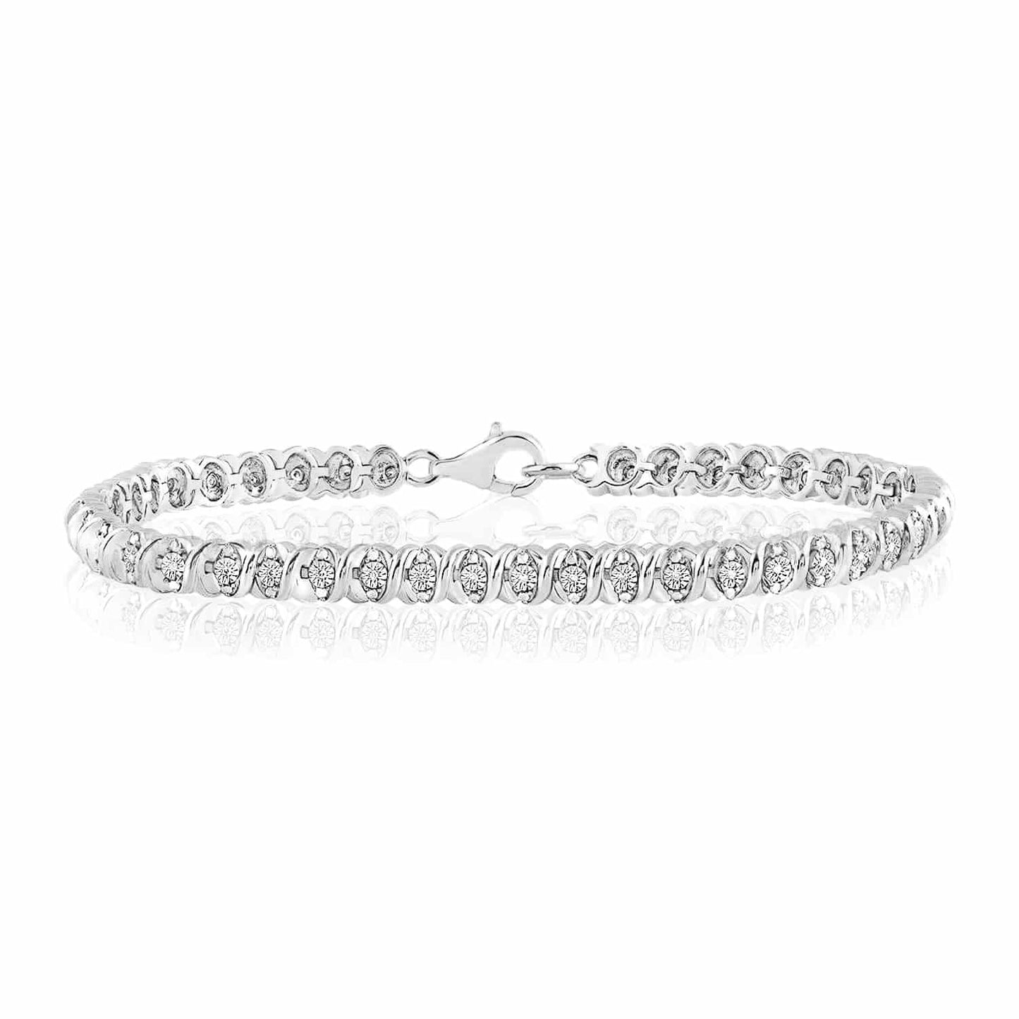 0.10CTW Real Diamond 6mm Sterling Silver Tennis Bracelet 7.5"