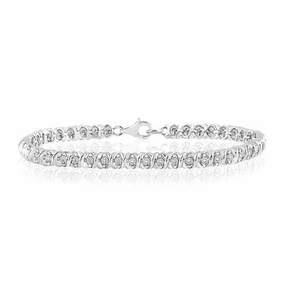 0.10CTW Real Diamond 6mm Sterling Silver Tennis Bracelet 7.5"