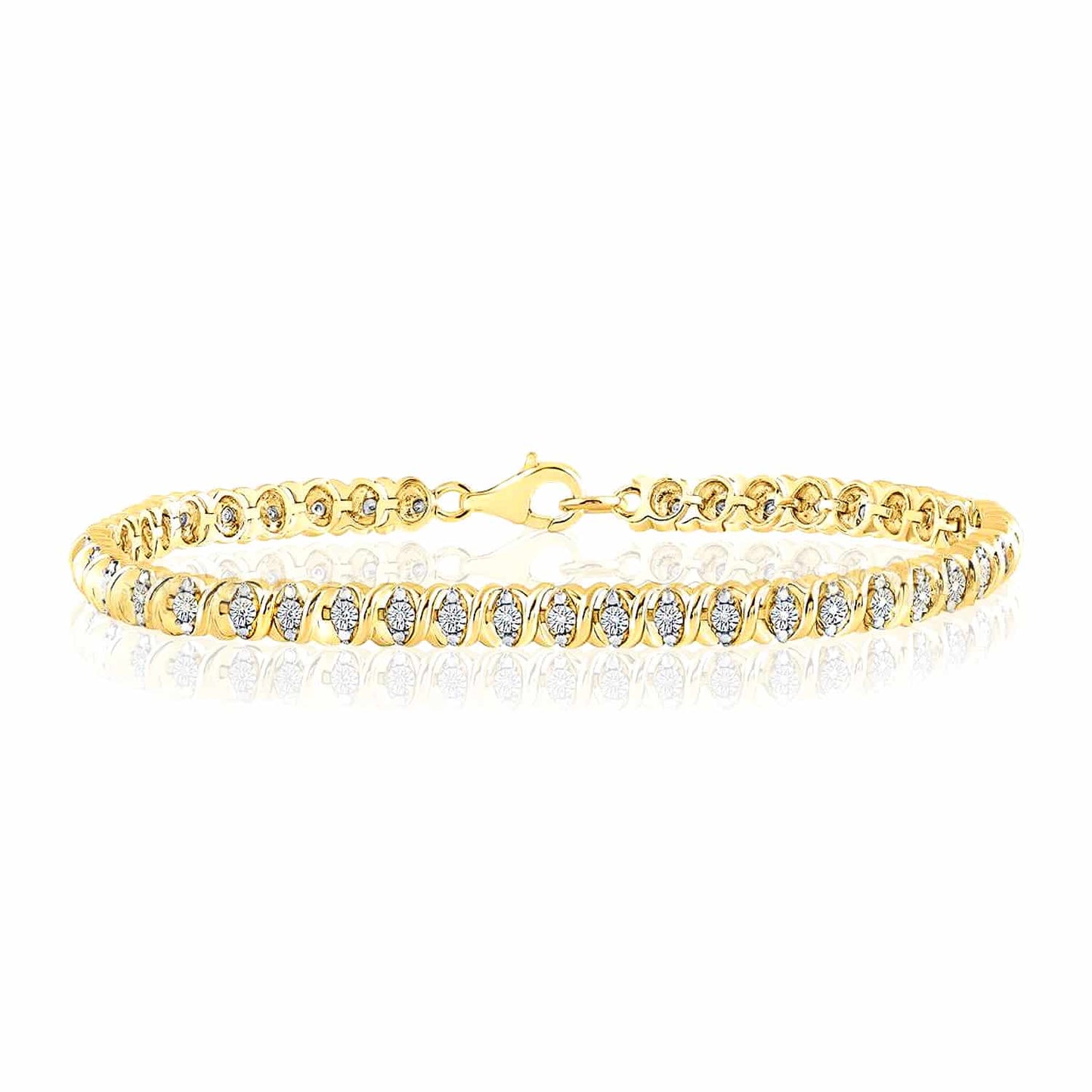 0.10CTW Real Diamond 6mm Sterling Silver Tennis Bracelet 7.5"