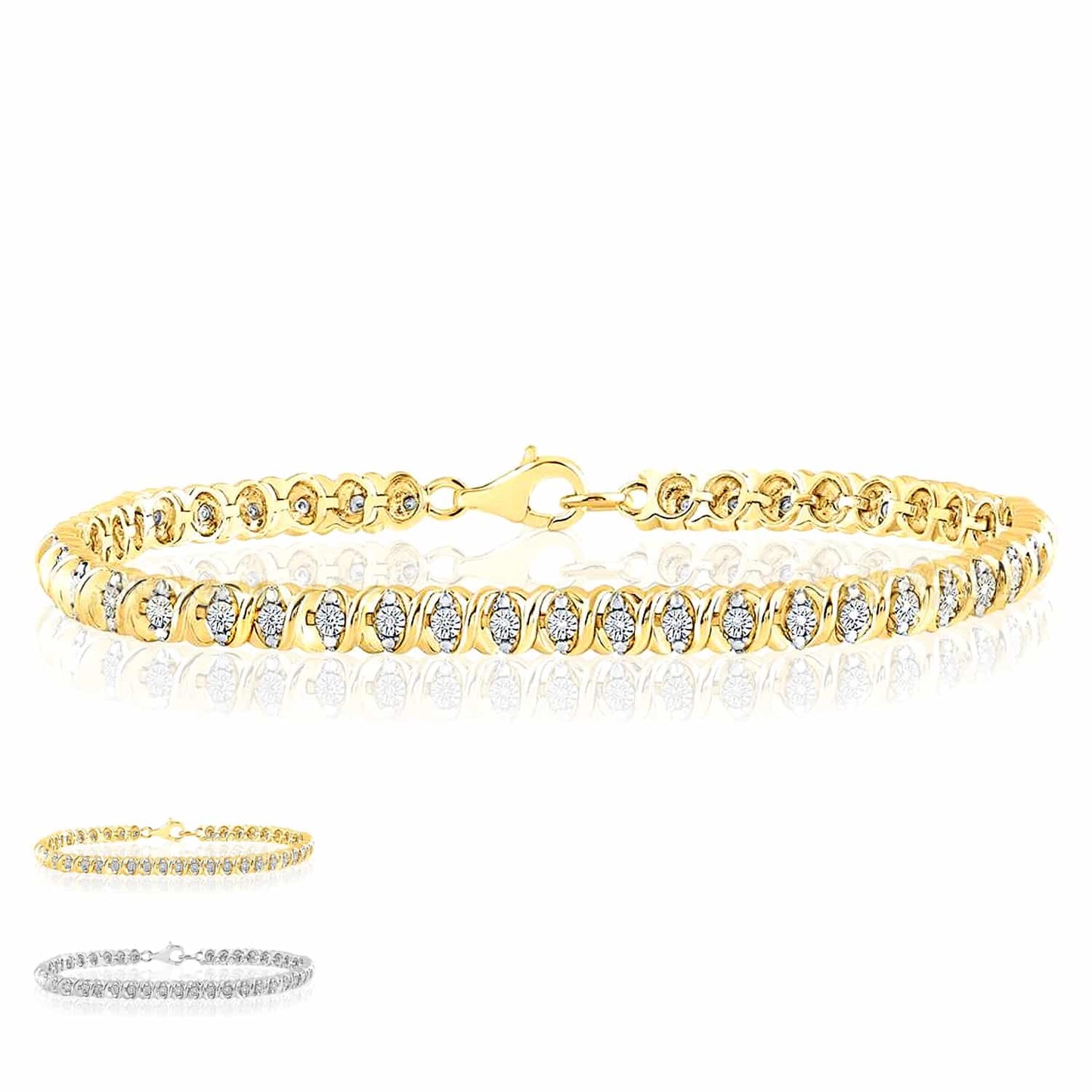 0.10CTW Real Diamond 6mm Sterling Silver Tennis Bracelet 7.5"