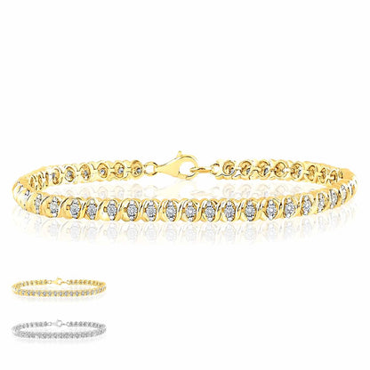 0.10CTW Real Diamond 6mm Sterling Silver Tennis Bracelet 7.5"