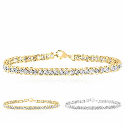 0.10CTW Real Diamond 5mm Sterling Silver Round Pattern Tennis Bracelet 7"