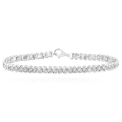 0.10CTW Real Diamond 5mm Sterling Silver Round Pattern Tennis Bracelet 7"
