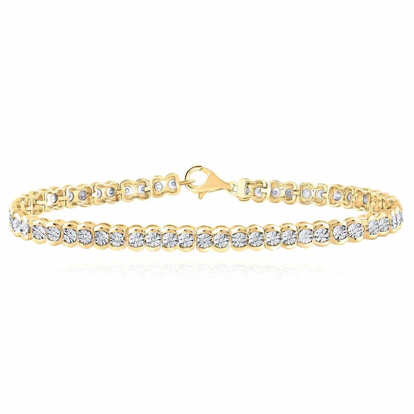 0.10CTW Real Diamond 5mm Sterling Silver Round Pattern Tennis Bracelet 7"