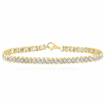 0.10CTW Real Diamond 5mm Sterling Silver Round Pattern Tennis Bracelet 7"