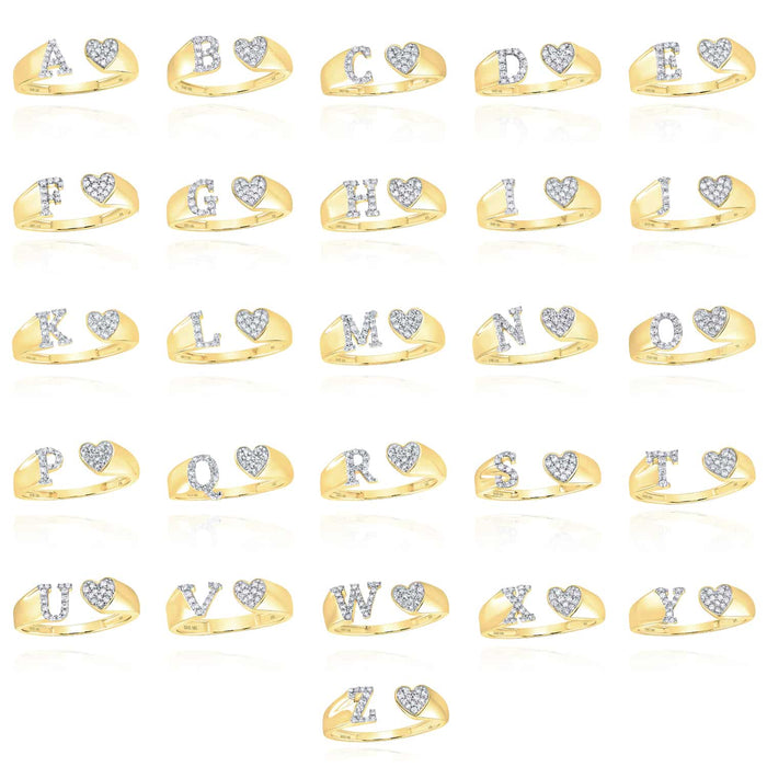 0.10CTW Natural Diamond 10K Yellow Gold Heart Initial Cocktail Open Ring - WJD Exclusives