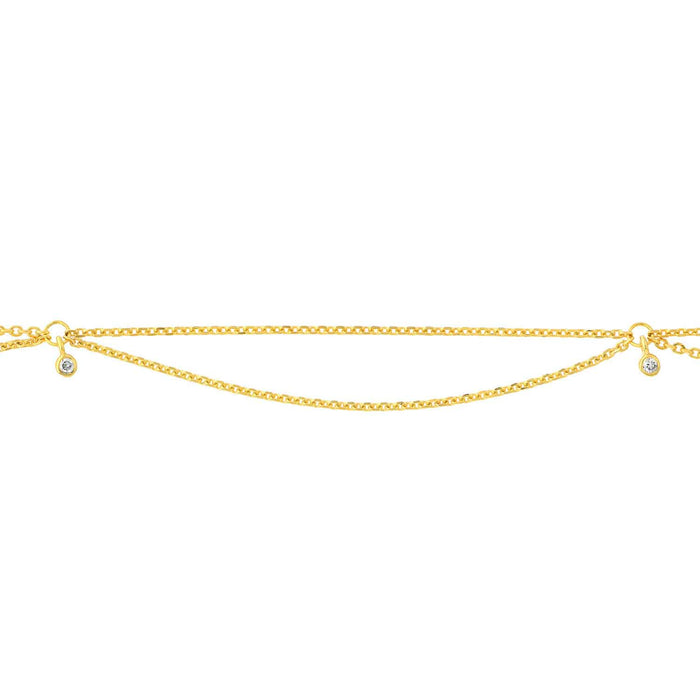 0.04CTW Natural Diamond 14K Yellow Gold Double Layer Anklet (Solid Links) 9" - 10" Adjustable - WJD Exclusives