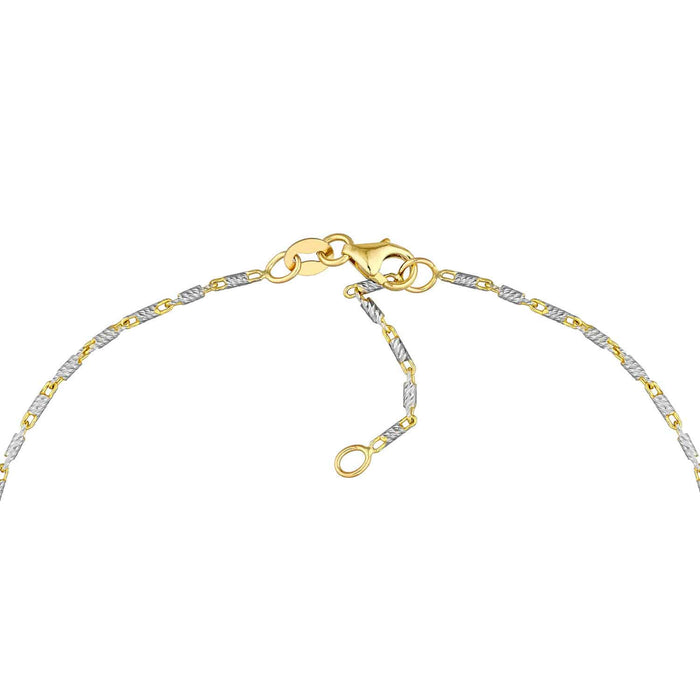 14K Yellow White Gold Lumacina Anklet (Solid Links) 9" - 10" Adjustable - WJD Exclusives