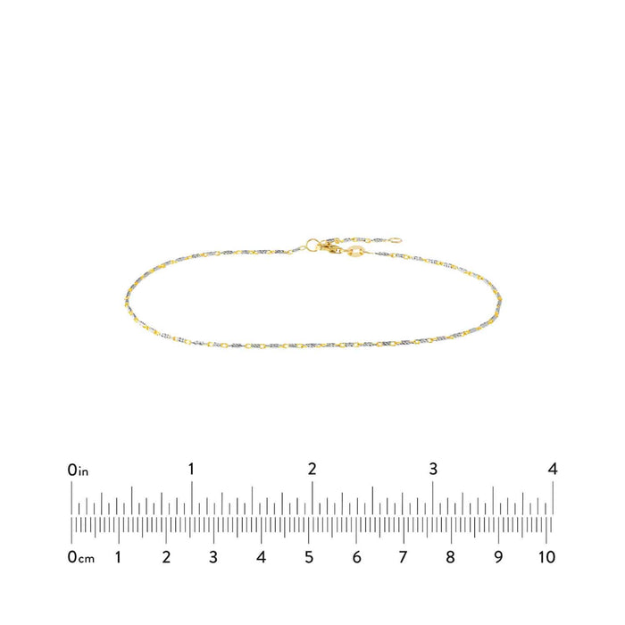 14K Yellow White Gold Lumacina Anklet (Solid Links) 9" - 10" Adjustable - WJD Exclusives