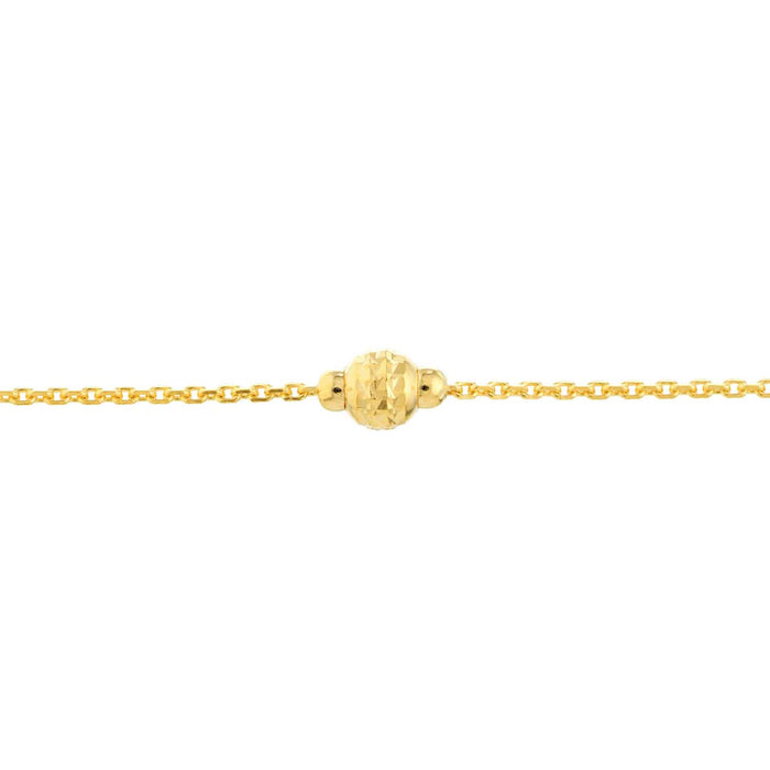 14K Yellow Gold Diamond - Cut Mini Beaded Anklet (Solid Links) 9" - 10" Adjustable - WJD Exclusives
