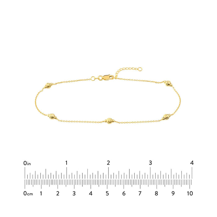 14K Yellow Gold Diamond - Cut Mini Beaded Anklet (Solid Links) 9" - 10" Adjustable - WJD Exclusives