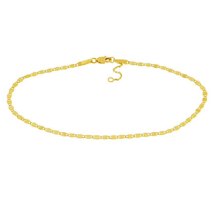 14K Yellow Gold Valentino Anklet (Solid Links) 9" - 10" Adjustable - WJD Exclusives