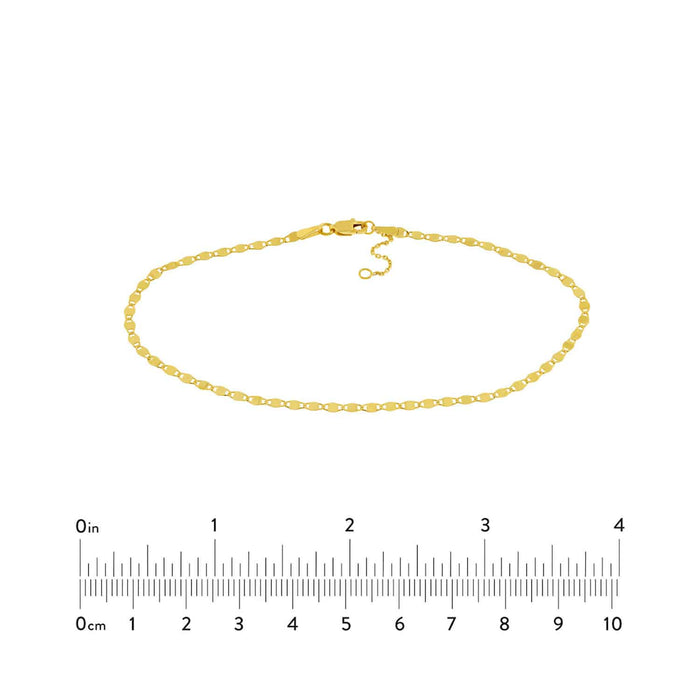 14K Yellow Gold Valentino Anklet (Solid Links) 9" - 10" Adjustable - WJD Exclusives