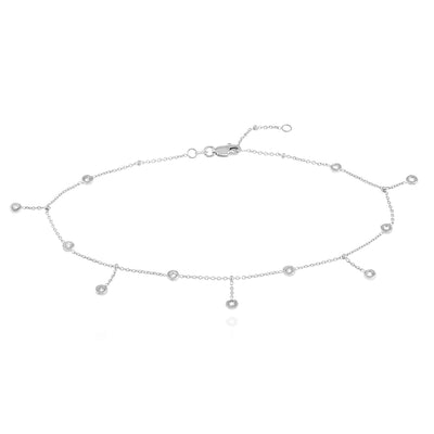 14K Yellow White Gold CZ Bezel Station Drop Anklet (Solid Links) 9" - 10" Adjustable - WJD Exclusives