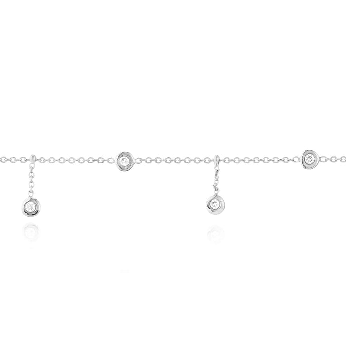 14K Yellow White Gold CZ Bezel Station Drop Anklet (Solid Links) 9" - 10" Adjustable - WJD Exclusives