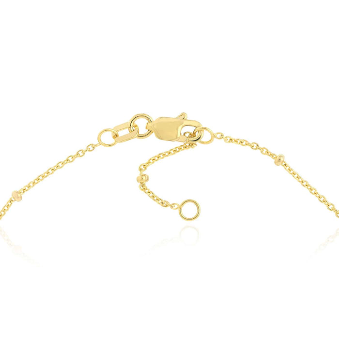 14K Yellow White Gold CZ Bezel Station Drop Anklet (Solid Links) 9" - 10" Adjustable - WJD Exclusives