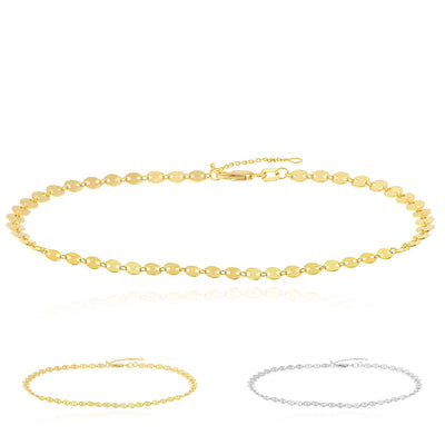 14K Yellow White Gold Mini Discs Anklet (Solid Links) 9" - 10" Adjustable - WJD Exclusives