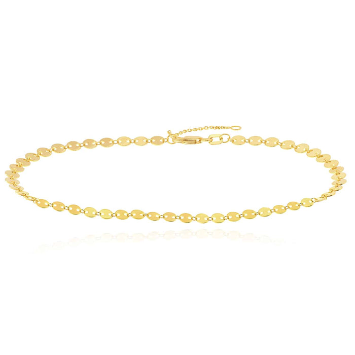 14K Yellow White Gold Mini Discs Anklet (Solid Links) 9" - 10" Adjustable - WJD Exclusives