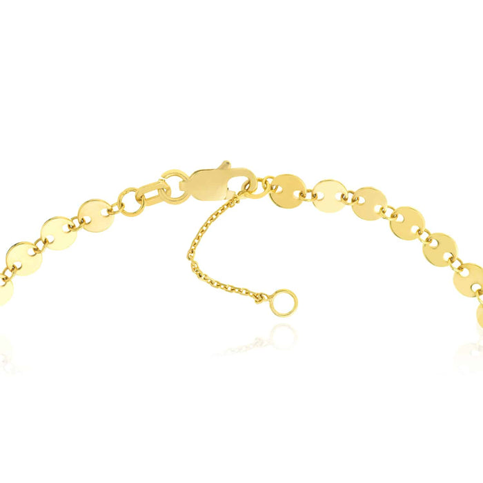 14K Yellow White Gold Mini Discs Anklet (Solid Links) 9" - 10" Adjustable - WJD Exclusives