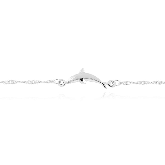 14K Yellow White Gold Singapore Dolphin Trio Anklet (Solid Links) 9" - 10" Adjustable - WJD Exclusives