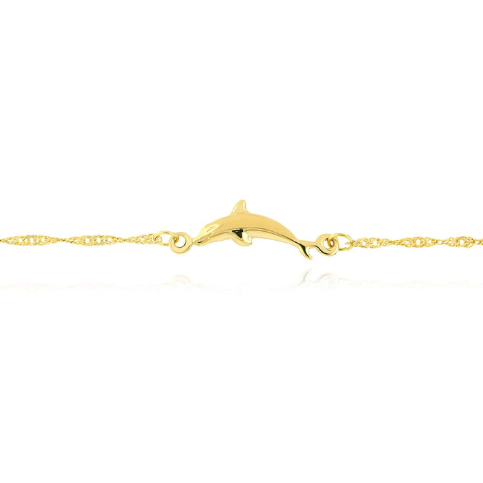 14K Yellow White Gold Singapore Dolphin Trio Anklet (Solid Links) 9" - 10" Adjustable - WJD Exclusives