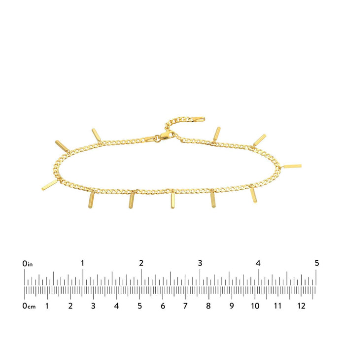 14K Yellow Gold Bars Dangle Curb Anklet (Solid Links) 9" - 10" Adjustable - WJD Exclusives