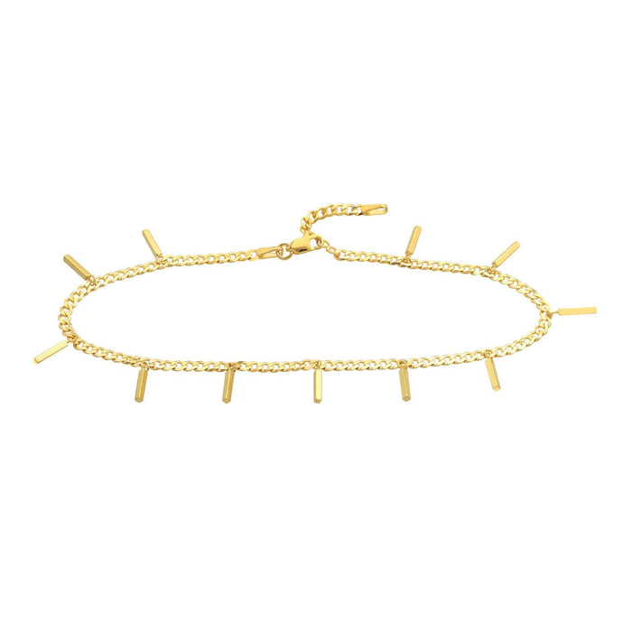 14K Yellow Gold Bars Dangle Curb Anklet (Solid Links) 9" - 10" Adjustable - WJD Exclusives