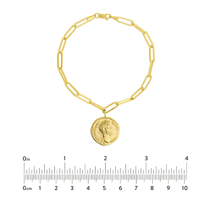 14K Yellow Gold 3.8mm Paperclip Antique Coin Bracelet (Solid Links) 7.25" - WJD Exclusives