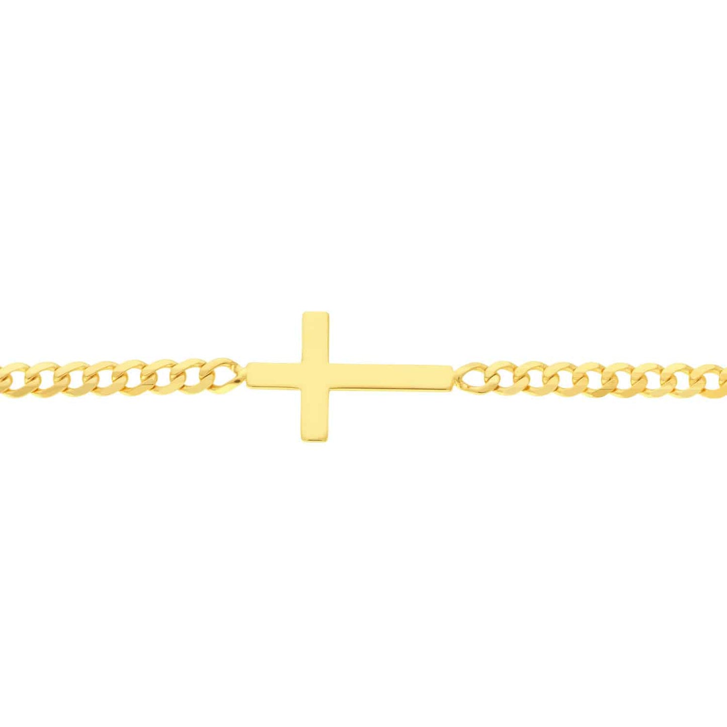 Solid 14K Real Gold Yellow Cross Cuban Curb Bracelet 6.25"-7.25" Adjustable