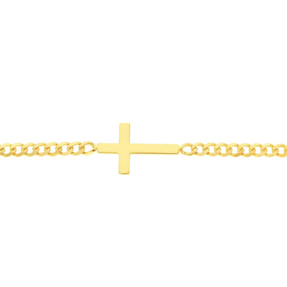 Solid 14K Real Gold Yellow Cross Cuban Curb Bracelet 6.25"-7.25" Adjustable