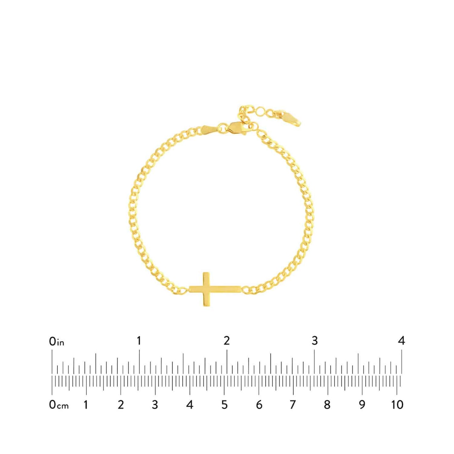 Solid 14K Real Gold Yellow Cross Cuban Curb Bracelet 6.25"-7.25" Adjustable