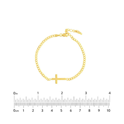 Solid 14K Real Gold Yellow Cross Cuban Curb Bracelet 6.25"-7.25" Adjustable