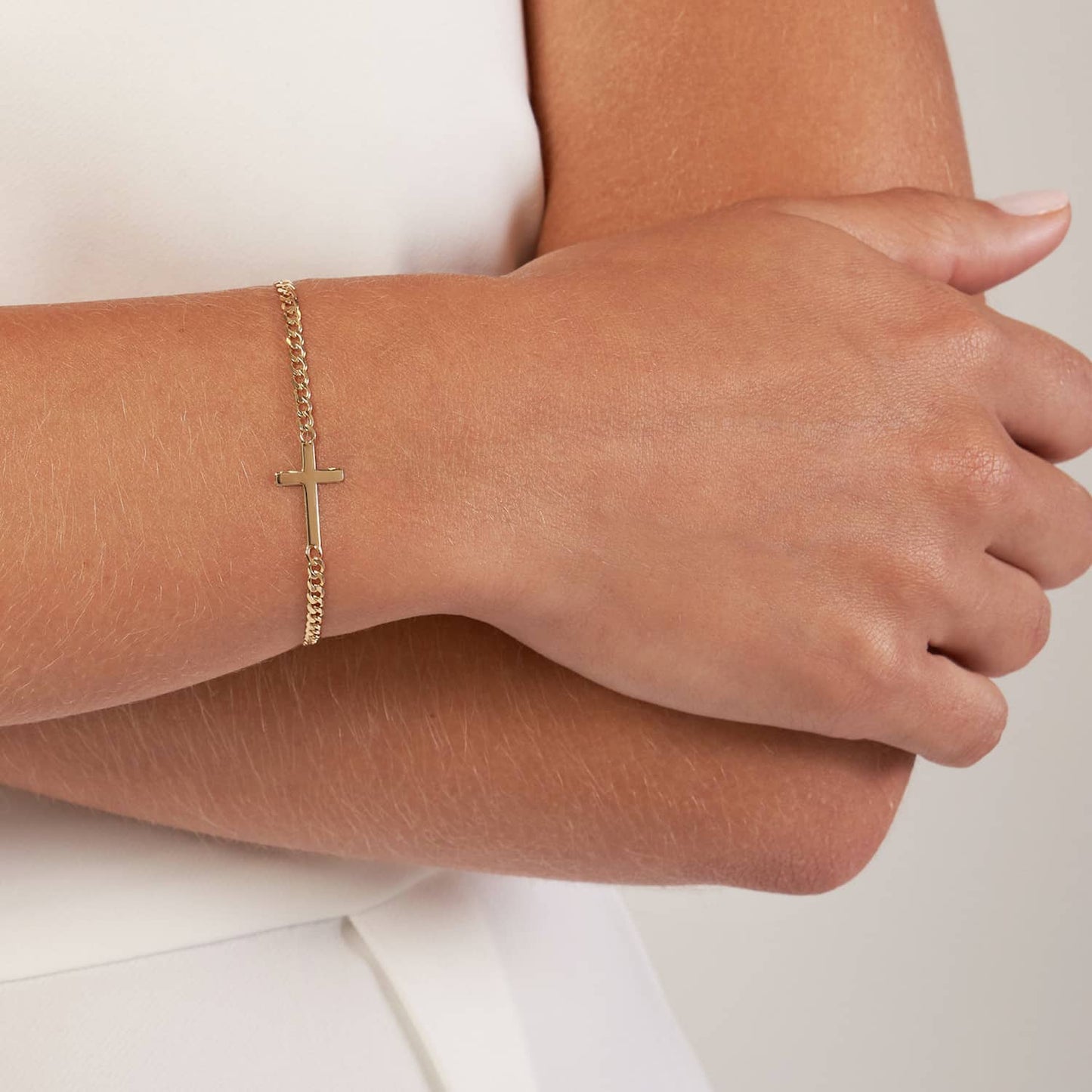 Solid 14K Real Gold Yellow Cross Cuban Curb Bracelet 6.25"-7.25" Adjustable