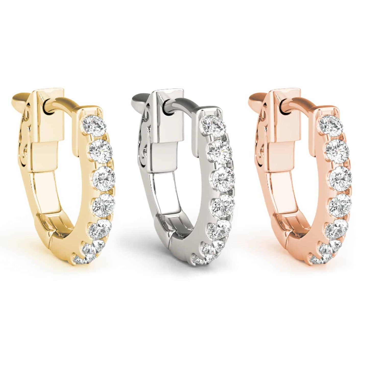 0.15CTW Real Diamond 14K Real Gold Huggie Hoop Single Earring 14mm (Half a Pair)