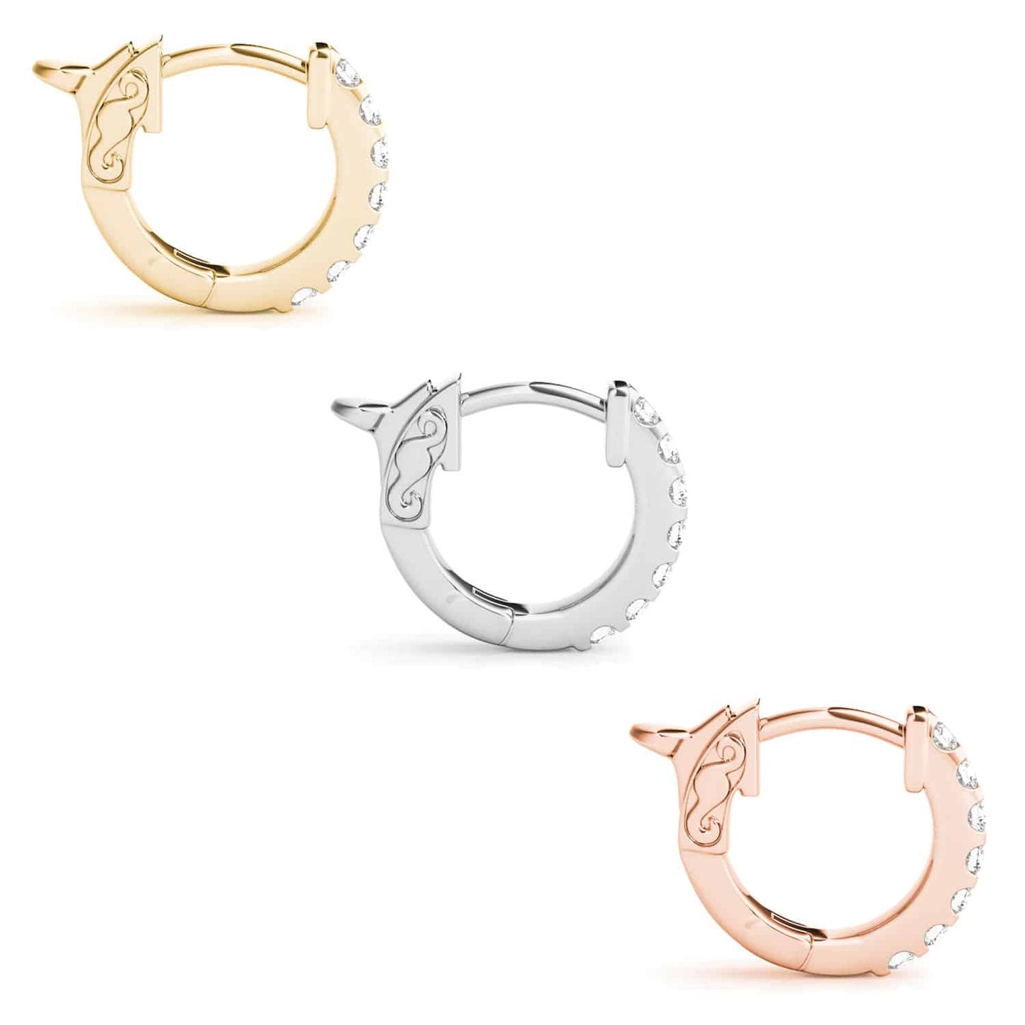 0.15CTW Real Diamond 14K Real Gold Huggie Hoop Single Earring 14mm (Half a Pair)
