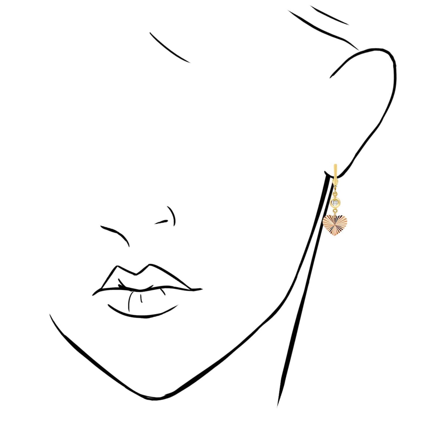 14K Real Gold Two-Tone Yellow Rose CZ Heart Leverback Earrings