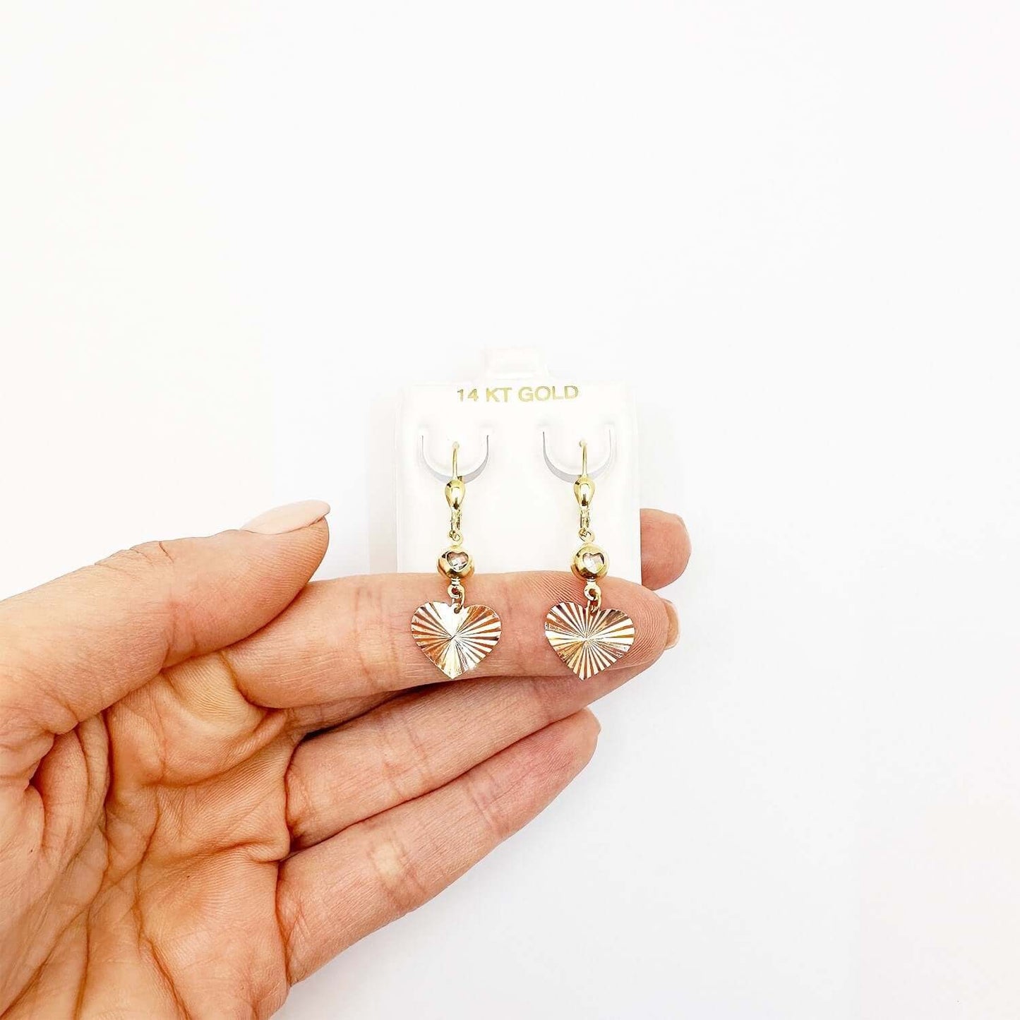 14K Real Gold Two-Tone Yellow Rose CZ Heart Leverback Earrings