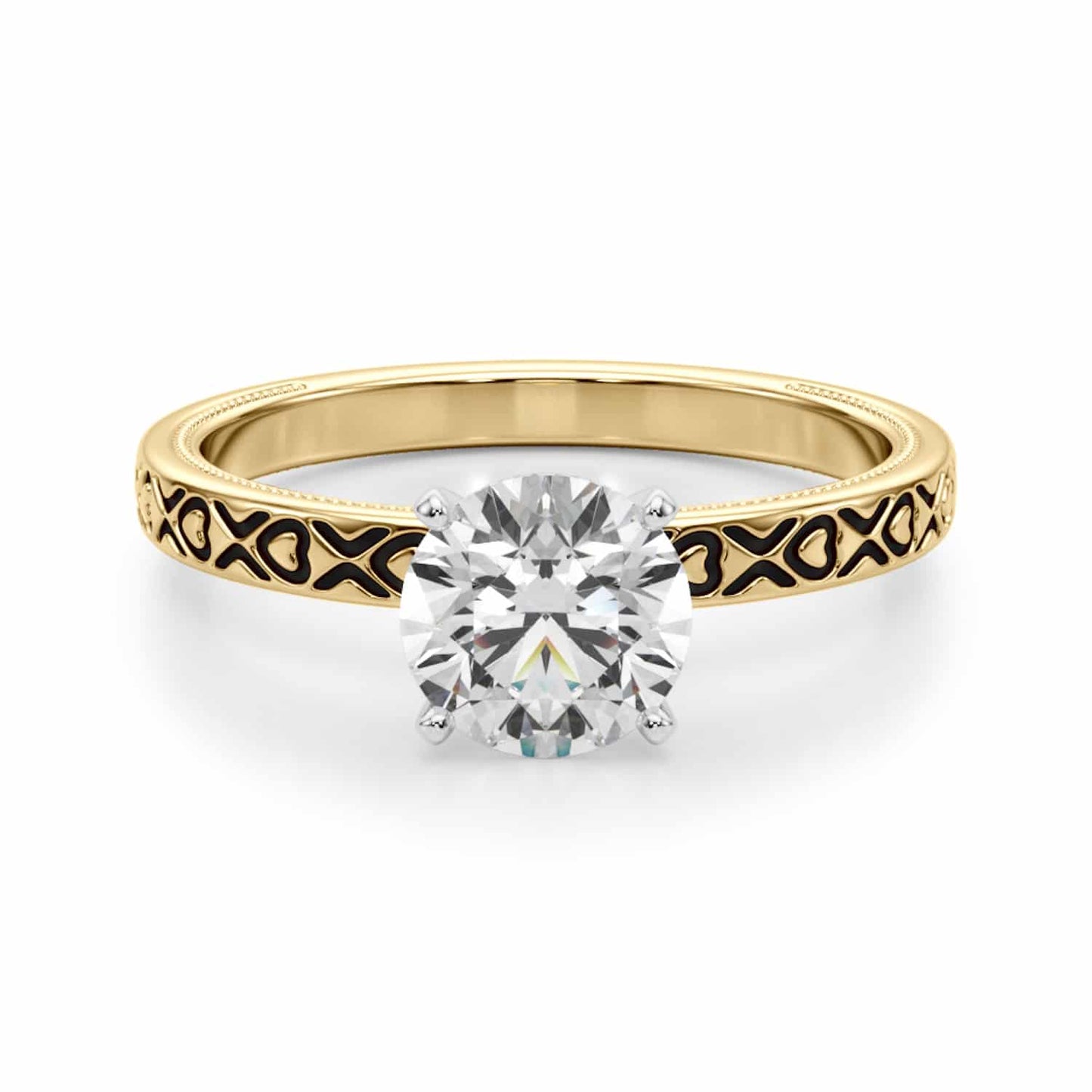 1CT Lab-Grown Diamond 18K Yellow Gold Heart X Pattern Engagement Ring