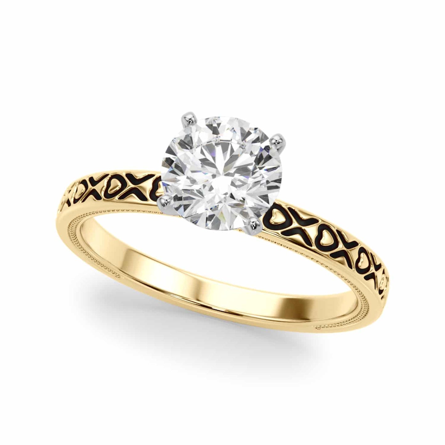 1CT Lab-Grown Diamond 18K Yellow Gold Heart X Pattern Engagement Ring