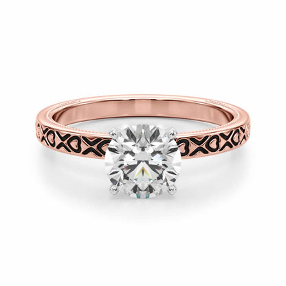 1CT Lab-Grown Diamond 18K Gold Rose Hearts X Ornaments Engagement Ring