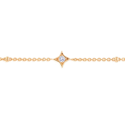 0.12CTW Real Diamond 14K Real Gold Yellow White Rose Star Bead Bracelet 7-7.5" Adj