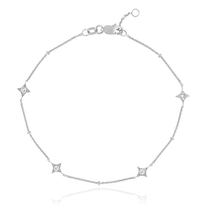0.12CTW Real Diamond 14K Real Gold Yellow White Rose Star Bead Bracelet 7-7.5" Adj